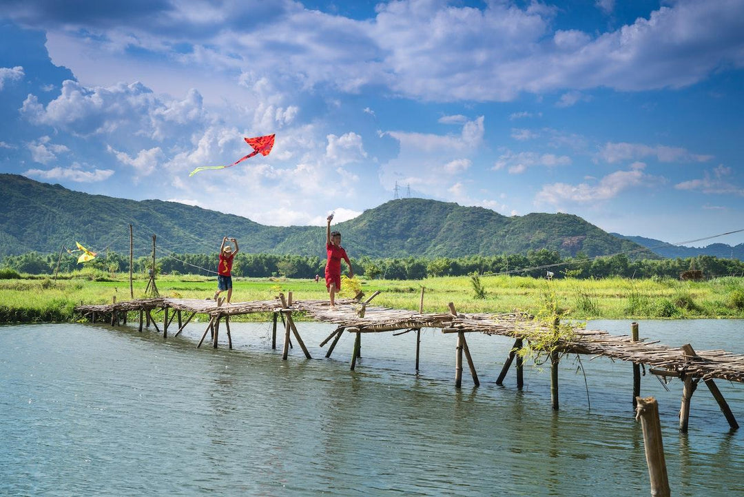 kids flying a kite