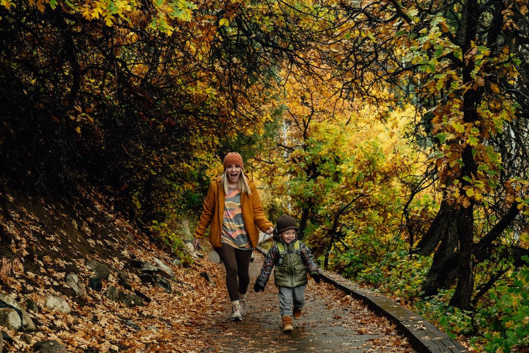 mother and child walking outdoors